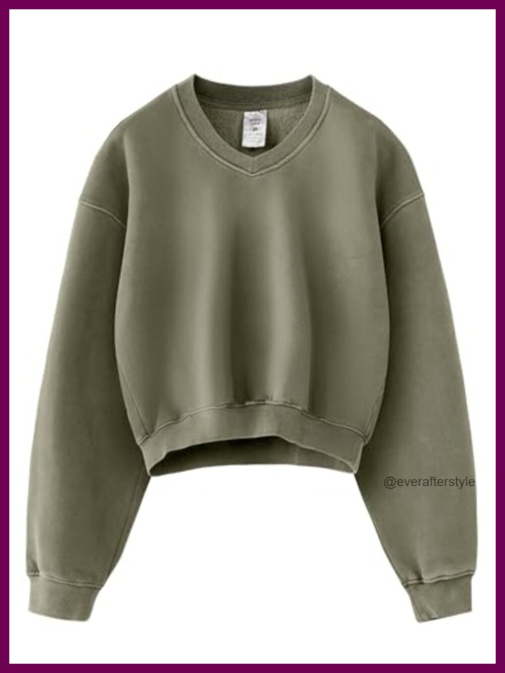 Women's Cropped V-Neck Fleece Sweatshirt Acid Wash Pullover Relaxed Fit